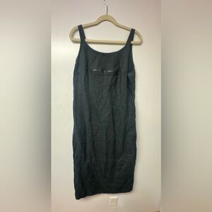 Vintage Hervé Benard 100% Linen Maxi Dress Black Sleeveless SIze 14 Lagenlook H